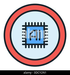 KI-Chip-Vektor Künstliche Intelligenz Computer CPU Konzept farbiges rundes Symbol oder Designelement Stock Vektor