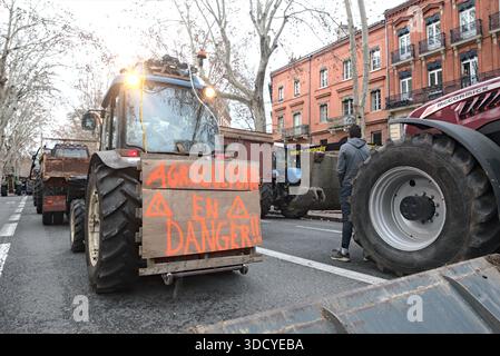 FRANKREICH, TOULOUSE, 16.01.2024. Nach einem Aufruf der FNSEA und der Ja demonstrieren Bauern aus Haute-Garonne und Tarn-et-Garonne im Cent Stockfoto