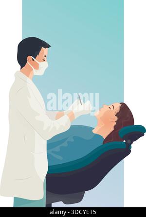 Zahnarzt, der eine zahnärztliche Untersuchung bei einem Patienten durchführt Stock Vektor