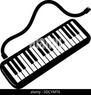 Melodica-Silhouette mit kleiner Tastatur, Mundstück und rechteckigem Körper. Stock Vektor