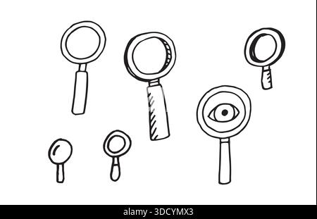 Handgezeichnetes Lupenglas-Doodle. Stock Vektor