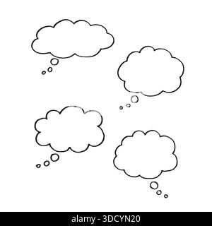 Handgezeichnetes Gedankenblase-Doodle. Eine Gruppe von schwarzen, leeren Gedankenblasen kritzelnd. Stock Vektor
