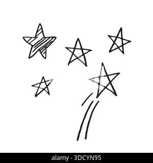 Handgezeichnete Sterne kritzelnd. Simple Stars Scribbles Set. Stock Vektor