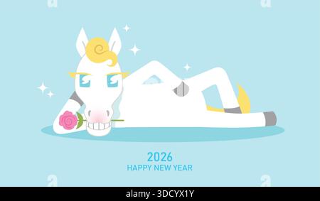 Lustiges anthropomorphes Pferd zum chinesischen Neujahrsfest 2026. Mondneujahr 2026 Grußkarte Vektor Illustration. Stock Vektor