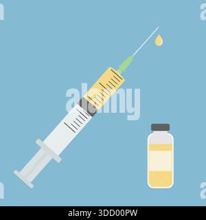 Illustration eines Medizinspritzen- und Impfflaschen-Sets isoliert. Das COVID-19-Schutzimpfkonzept Stock Vektor