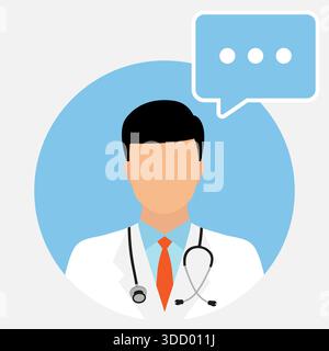 Doktor Avatar mit Chatblase. Medizinische Online-Beratungsdienste. Stock Vektor