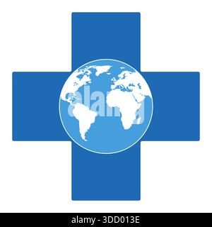 Illustration eines Globus mit medizinischem Kreuz auf weißem Hintergrund Stock Vektor
