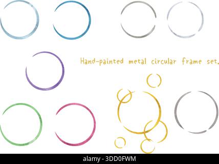 Handbemalter runder Rahmen in Metallic-Farben, Motivsatz. Stock Vektor