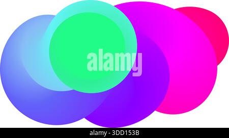 Lebendige abstrakte Komposition von überlappenden bunten Kreisen auf weißem Hintergrund. Vektorabbildung Stock Vektor