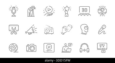 Lineare Symbole für Filme und Filme. Kinosymbole. Kinokonzept Stock Vektor