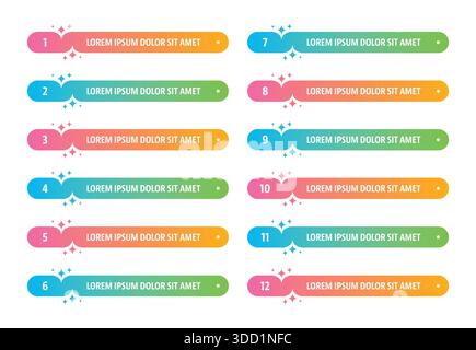 Vierspitzes Sternenbanner-Set. Stern, Bannergruppe für Verlaufsleiste. Bannerset mit zwölf Schritten Stockfoto