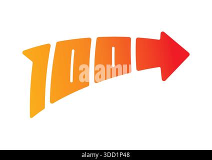 Handgezeichnete Nummer 100 und Pfeilschild. Perspektive Nummer 100 Konzept. Nummer 100 Konzept für Wirtschaft, Wirtschaft Stockfoto