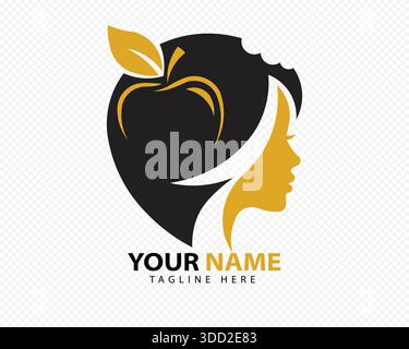 Silhouette des Kopfes mit Apfelsymbol isoliert auf weißem Hintergrund isoliert auf weißem Hintergrund Stock Vektor