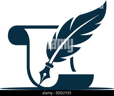 Federstift Schreiben Logo Design Creative Author Vector Template Stock Vektor