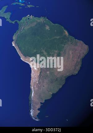 Südamerika vom Weltraum aus gesehen. Stockfoto