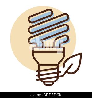 Minimalistisches Symbol für Energiesparlampen mit Blatt, geeignet für umweltfreundliche Elektrizität und Design-Konzepte für nachhaltige Technologien Stock Vektor