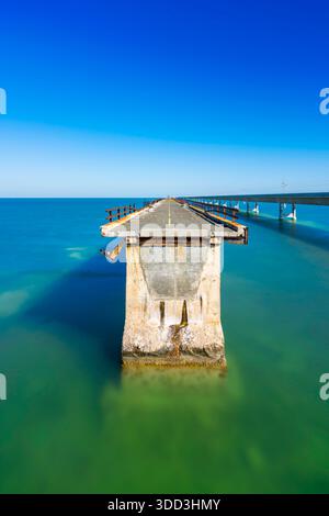Old Seven Mile Bridge Florida Keys. Lange Belichtung Stockfoto