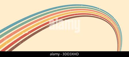 Gestreifter Regenbogenstreifen. Vintage-inspirierter Hintergrund mit Grunge-Textur, fließenden Linien und farbenfrohen Wellen für grafisches Design. Retro-Vektor Stock Vektor