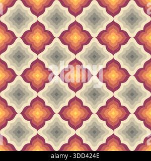 Nahtloses geometrisches Retro-Muster mit Ogee-Ornamenten in warmen Erdtönen. Vektorabbildung Stock Vektor