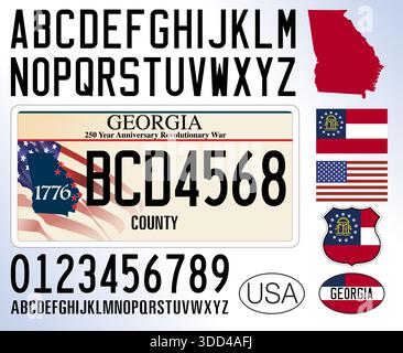 Georgia US State Car Nummernschildmuster 250. 2026, Buchstaben, Zahlen und Symbole, Vektorillustration, USA Stock Vektor