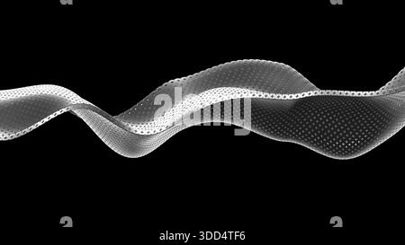 Metallwelle mit Löchern auf schwarzem BG 3D-Rendering Stockfoto