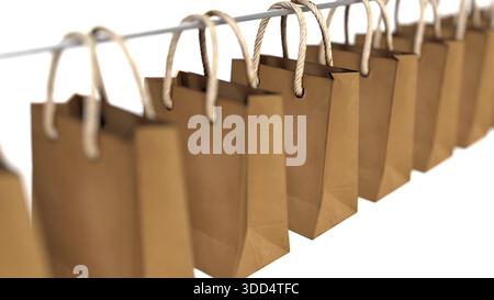 Geschenkpapiertüten auf weißem BG 3D-Rendering Stockfoto