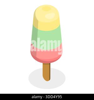 Isometrisches 3D-Set mit Eis, farbenfrohe fruchtige gefrorene Desserts. Punkt 1 Stockfoto