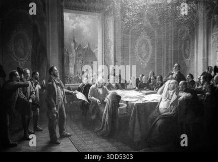 60Er Jahre, 26.08.1967, Deutschland, Solingen, Solingen-Burg, Landkreis Burg an der Wupper, Bergisches Land, Rheinland, Nordrhein-Westfalen, NRW, Burg Burg, unberührter Sitz der Grafen und Herzöge von Berg, Innenansicht, Wandmalerei Stockfoto