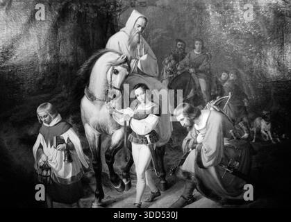 60Er Jahre, 26.08.1967, Deutschland, Solingen, Solingen-Burg, Landkreis Burg an der Wupper, Bergisches Land, Rheinland, Nordrhein-Westfalen, NRW, Burg Burg, unberührter Sitz der Grafen und Herzöge von Berg, Innenansicht, Wandmalerei Stockfoto