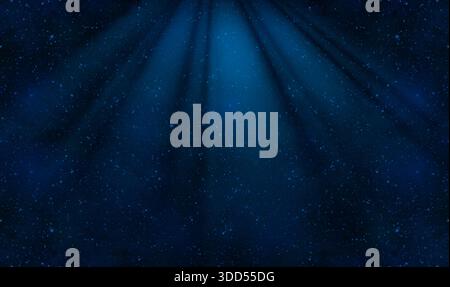 Hintergrund des Sternenhimmels der Blauen Nacht mit leuchtenden Strahlen Stockfoto