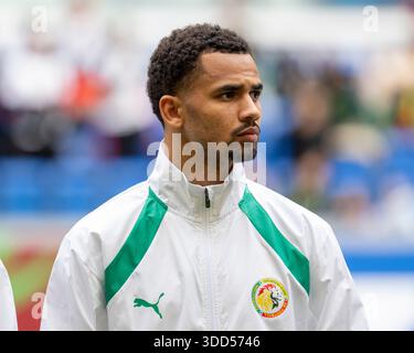 Tanger, Marokko. Dezember 2025. Iliman Ndiaye aus Senegal während des Afrika-Cup der Nationen (CAN) 2025 Gruppenspiel zwischen Senegal und DR Kongo im Grand Stade de Tanger in Marokko am 27. Dezember 2025. (Foto: Andrew SURMA/SIPA USA). Quelle: SIPA USA/Alamy Live News Stockfoto