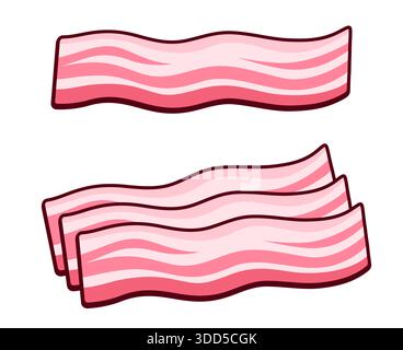 Rohen ungekochten Speck streifen. Das traditionelle Frühstück Zutat, cured Schweinefleisch. Isolierte vector clip art Illustration. Stock Vektor
