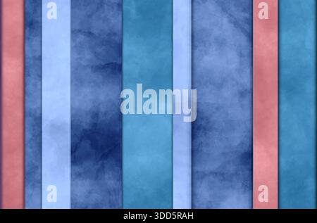 Blau und korallenrosa rot vertikale unregelmäßige strukturierte Linien Hintergrund abstrakte Farben und Flecken Effekt Muster gestreifte Oberfläche helle Schicht Textur Stockfoto