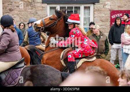 Jagd am zweiten Weihnachtsfeiertag in Hay-on-Wye Stockfoto