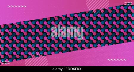 Ein modernes abstraktes horizontales Banner mit einem nahtlosen Metaball-Muster in leuchtenden Rosa- und Blautönen auf einem dunkelschwarzen Hintergrund. Stock Vektor