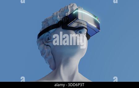 David-Skulptur mit VR-Brille - 3D-Illustration Stockfoto