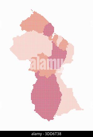 Gepunktete Guyana-Karte. Digitale Landkarte des Landes auf weißem Hintergrund. Guyana-Form mit quadratischen Punkten. Farbige Punkte. Kleine Quadrate. Stock Vektor
