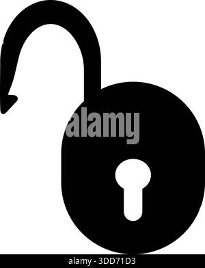 Offenes, abgerundetes Vorhängeschloss mit Keyhole-Silhouette – Sicherheitszugang und Symbol für entsperrtes Schloss Stock Vektor