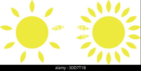 Sonnensymbol gesetzt. Flache Vektorkonstruktion. Stock Vektor