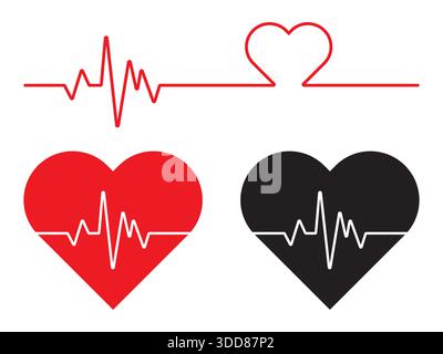 Sammlung von Herzrhythmusset, Elektrokardiogramm, EKG - EKG-Signal, Herz-Schlag-Pulslinien-Konzept-Vektorillustration mit editierbarem Schlaganfall Stock Vektor