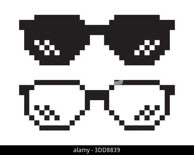 Lustige Retro pixelated Sonnenglas Icon, Boss Brille Meme, Lebensstil Meme Sonnenbrille Gangster, Vektor Illustration Stock Vektor