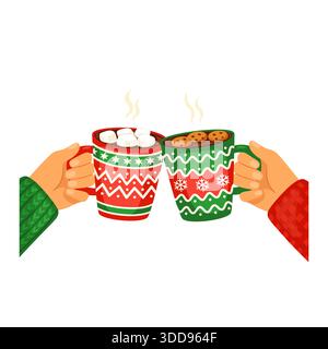 Festliche Winterliche Tassen Mit Heißer Schokolade Stock Vektor