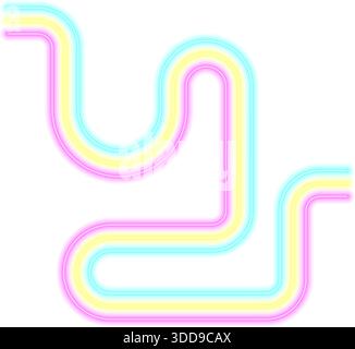 Unregelmäßiger, abgerundeter Pfad in Freiform, der durch parallele Neonlinien gezeichnet wird Stock Vektor