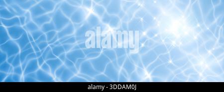Transparente blaue Wasseroberfläche, Draufsicht. Vektor-realistische Illustration der nahtlosen Aqua-Textur, Schwimmbad-Hintergrund mit Lichtreflexion und Wellen, Sommer Hotel Poster, Ozean oder Meer Ripple Stock Vektor
