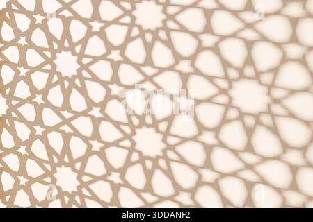Eine Nahaufnahme komplizierter geometrischer Muster, die weiche Schatten erzeugen und einen schönen visuellen Effekt erzeugen. Das Design mit Sternen und Formen ist ideal für künstlerische Hintergründe. Stockfoto