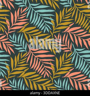 Nahtlose Vektormuster Palm dypsis Blätter. Sommerpalme hinterlässt tropisches Stoffdesign. Dypsis lutescens nahtloses Muster. Endlose Vektor-Illustration. Stock Vektor