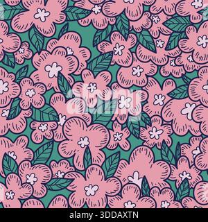 Linie Blumen unscharf auf beigefarbenem Hintergrund Vektor nahtloses Muster. Design für Dekoration, Wanddekor, Tapete, Cover, Banner, Poster, Karte. Stock Vektor