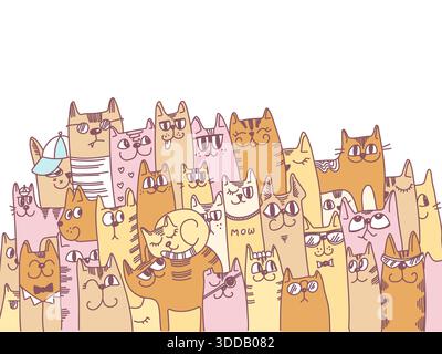 Illustration der Vektorfarben des Katzenhintergrunds. Niedliche Karikaturkatzen-Vektor-Kritzelei handgezeichnet Hintergrunde Stock Vektor