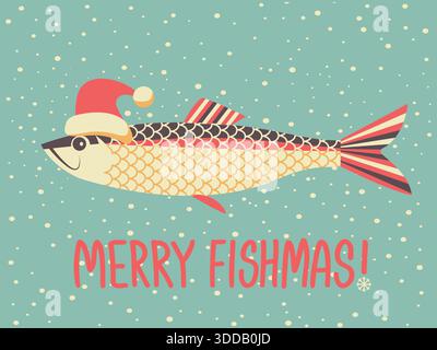 Weihnachtsfischen Vektor-Illustration. Vektor Winter Angeln Symbol Hand gezeichnete Illustration mit Feiertagstext Stock Vektor