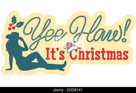 Cowgirl weihnachten Vektor druckbares Design. Vektor Cowgirl Silhouette Illustration mit holly Beere Dekoration und Weihnachtstext für Druck oder Design. Stock Vektor